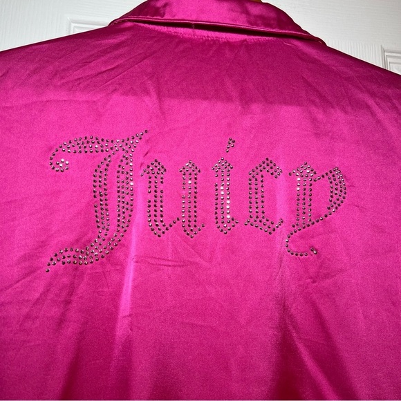 Juicy Couture Long Sleeve Satin Button Up Rhinestone Sleep Shirt Barbie Pink - Picture 1 of 7